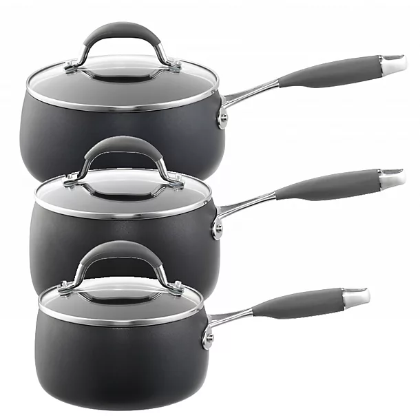 Lakeland Hard Anodised Bell Shaped 3-Piece Pan Set 3 Lakeland Hard Anodised Bell Shaped 3-Piece Pan Set