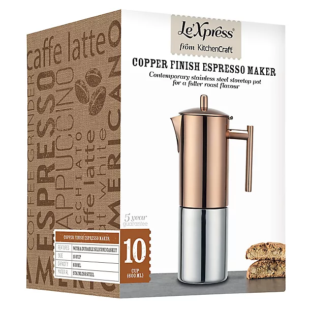Le’Xpress Copper Finish Stovetop Espresso Maker 4 Le’Xpress Copper Finish Stovetop Espresso Maker - Image 2