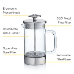Barista And Co. Silver 3-Cup Cafetière -Kitchen Supplies Store 74097 4